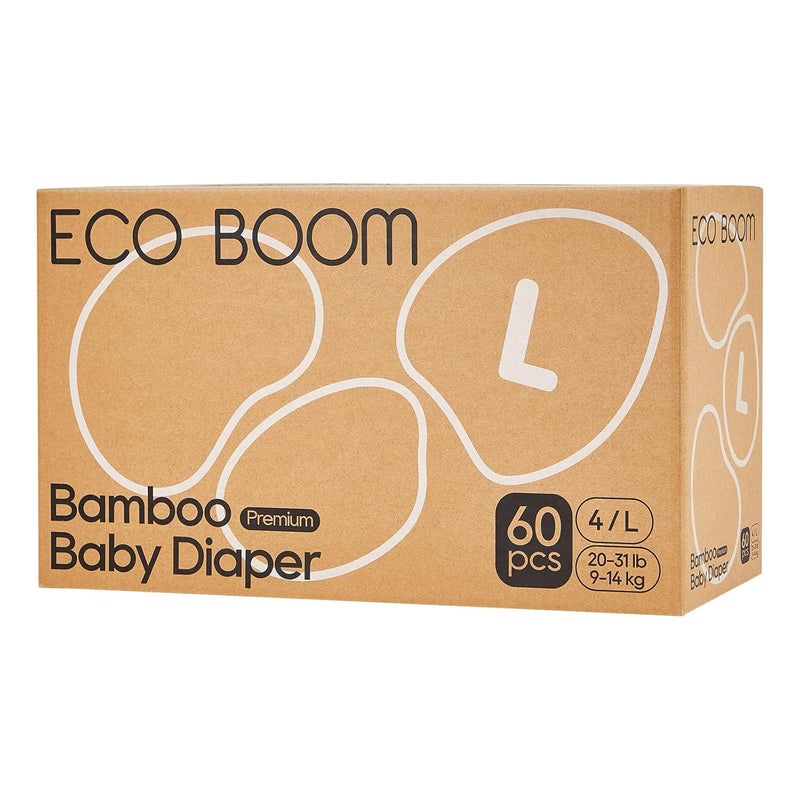 Eco boom Diapers, Viscose from Bamboo Diapers, Natural Soft Disposable Nappies for Infant, Size 4 Suitable for 20 to 31lb (Large - 60 Count) - Image 1